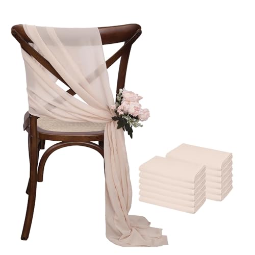 GHHZML Stuhl Deko Hochzeit 12 Stück 17 x 275 cm rosa Chiffon-Stuhlschärpen Stuhlschärpe Hochzeit Stuhlhussen Band Hochzeit Party Gang Stuhl Dekor(12PCS Beige) von GHHZML