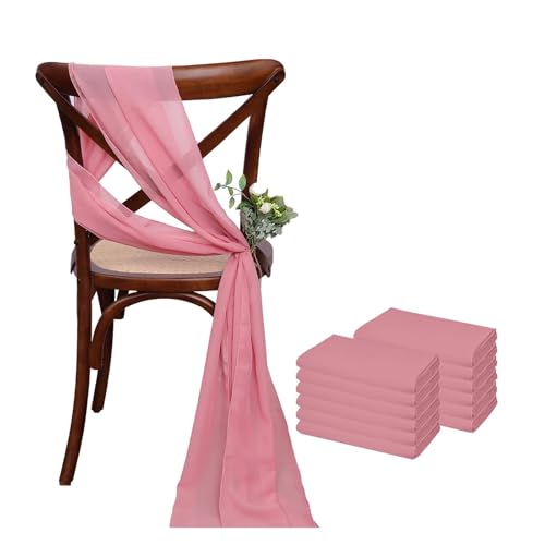 GHHZML Stuhl Deko Hochzeit 12 Stück 17 x 275 cm rosa Chiffon-Stuhlschärpen Stuhlschärpe Hochzeit Stuhlhussen Band Hochzeit Party Gang Stuhl Dekor(12PCS Dark pink) von GHHZML
