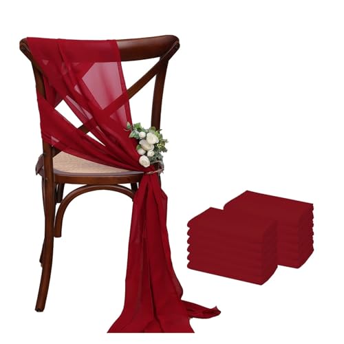 GHHZML Stuhl Deko Hochzeit 12 Stück 17 x 275 cm rosa Chiffon-Stuhlschärpen Stuhlschärpe Hochzeit Stuhlhussen Band Hochzeit Party Gang Stuhl Dekor(12PCS Dark red) von GHHZML