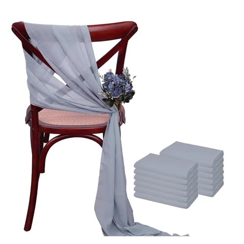 GHHZML Stuhl Deko Hochzeit 12 Stück 17 x 275 cm rosa Chiffon-Stuhlschärpen Stuhlschärpe Hochzeit Stuhlhussen Band Hochzeit Party Gang Stuhl Dekor(12PCS Gray Blue) von GHHZML
