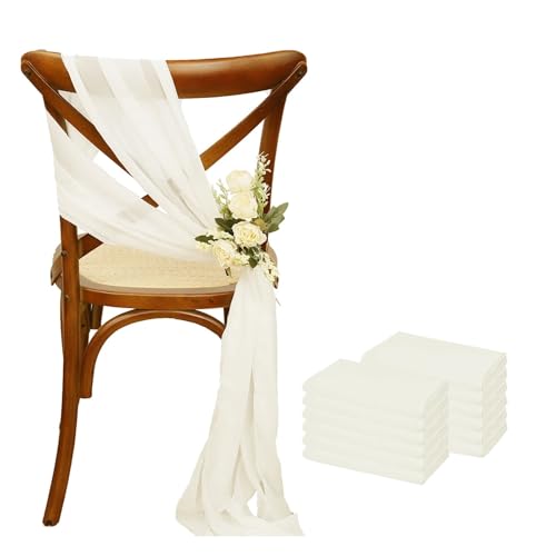 GHHZML Stuhl Deko Hochzeit 12 Stück 17 x 275 cm rosa Chiffon-Stuhlschärpen Stuhlschärpe Hochzeit Stuhlhussen Band Hochzeit Party Gang Stuhl Dekor(12PCS Ivory) von GHHZML