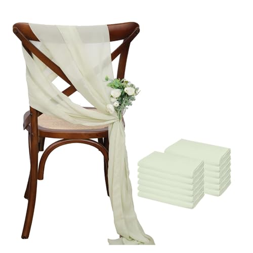 GHHZML Stuhl Deko Hochzeit 12 Stück 17 x 275 cm rosa Chiffon-Stuhlschärpen Stuhlschärpe Hochzeit Stuhlhussen Band Hochzeit Party Gang Stuhl Dekor(12PCS Light Green) von GHHZML
