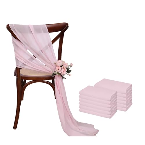 GHHZML Stuhl Deko Hochzeit 12 Stück 17 x 275 cm rosa Chiffon-Stuhlschärpen Stuhlschärpe Hochzeit Stuhlhussen Band Hochzeit Party Gang Stuhl Dekor(12PCS Light Pink) von GHHZML
