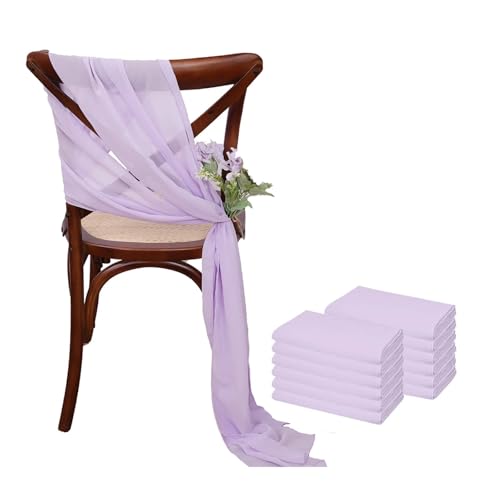 GHHZML Stuhl Deko Hochzeit 12 Stück 17 x 275 cm rosa Chiffon-Stuhlschärpen Stuhlschärpe Hochzeit Stuhlhussen Band Hochzeit Party Gang Stuhl Dekor(12PCS Purple) von GHHZML