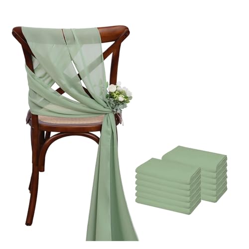 GHHZML Stuhl Deko Hochzeit 12 Stück 17 x 275 cm rosa Chiffon-Stuhlschärpen Stuhlschärpe Hochzeit Stuhlhussen Band Hochzeit Party Gang Stuhl Dekor(12PCS Sage Green) von GHHZML