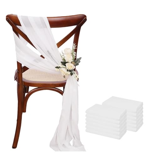 GHHZML Stuhl Deko Hochzeit 12 Stück 17 x 275 cm rosa Chiffon-Stuhlschärpen Stuhlschärpe Hochzeit Stuhlhussen Band Hochzeit Party Gang Stuhl Dekor(12PCS White) von GHHZML