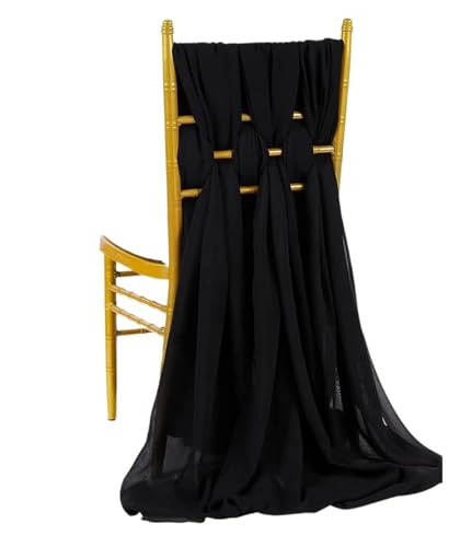 GHHZML Stuhl Deko Hochzeit 12 Stück Chiffon-Stuhlschärpen, Hochzeitsstuhl-Dekoration, Chiffon, 30 x 270 cm, Tischläufer for Party, Bankett, Event, Urlaubsdekoration(Black) von GHHZML
