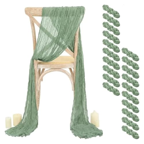 GHHZML Stuhl Deko Hochzeit 20 Stück Stuhlschärpen aus Stoff, Stuhlschleifen, Geburtstagsfeier, Bankette, Hochzeit, Gangdekoration(20pcs Sage Green) von GHHZML