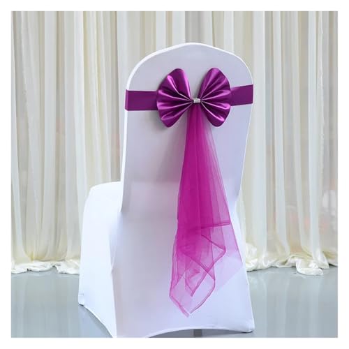 GHHZML Stuhl Deko Hochzeit 20pcs/Pack Chair Sashes Stretch Spandex Chair Bow Knot Bands with Butterfly Organza Ribbon for Wedding Banquet Fair Meeting Home(Purple Red) von GHHZML