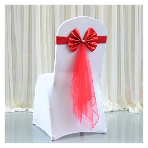 GHHZML Stuhl Deko Hochzeit 20pcs/Pack Chair Sashes Stretch Spandex Chair Bow Knot Bands with Butterfly Organza Ribbon for Wedding Banquet Fair Meeting Home(Red) von GHHZML