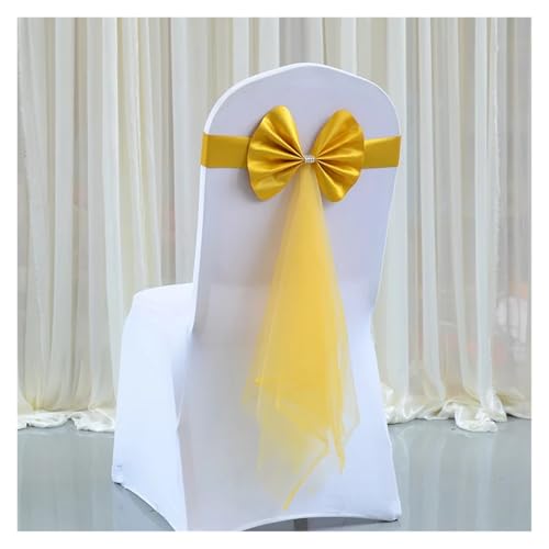 GHHZML Stuhl Deko Hochzeit 20pcs/Pack Chair Sashes Stretch Spandex Chair Bow Knot Bands with Butterfly Organza Ribbon for Wedding Banquet Fair Meeting Home(Yellow) von GHHZML