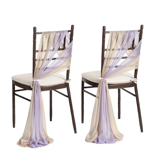 GHHZML Stuhl Deko Hochzeit 24 Stück 17 x 250 cm rosa Chiffon-Stuhlschärpen, 12 Set Schärpen, Stuhlhussen for Hochzeit, Band, Hochzeit, Party, Gang, Stuhldekoration(Beige Purple) von GHHZML