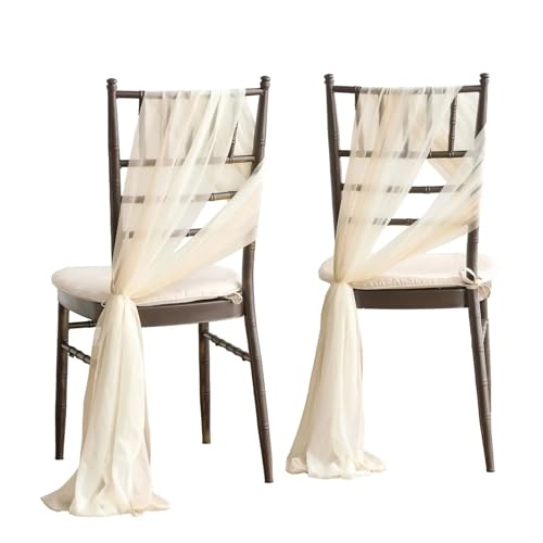 GHHZML Stuhl Deko Hochzeit 24 Stück 17 x 250 cm rosa Chiffon-Stuhlschärpen, 12 Set Schärpen, Stuhlhussen for Hochzeit, Band, Hochzeit, Party, Gang, Stuhldekoration(Beige Set) von GHHZML