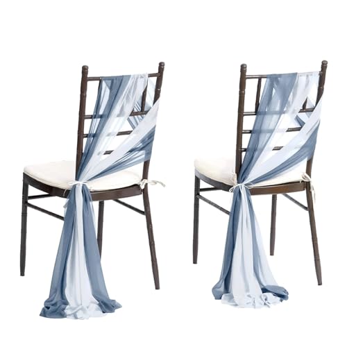 GHHZML Stuhl Deko Hochzeit 24 Stück 17 x 250 cm rosa Chiffon-Stuhlschärpen, 12 Set Schärpen, Stuhlhussen for Hochzeit, Band, Hochzeit, Party, Gang, Stuhldekoration(Grey Blue Set) von GHHZML