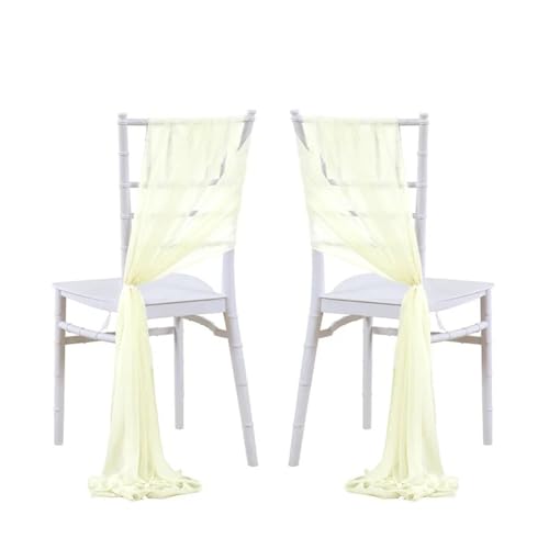 GHHZML Stuhl Deko Hochzeit 24 Stück 17 x 250 cm rosa Chiffon-Stuhlschärpen, 12 Set Schärpen, Stuhlhussen for Hochzeit, Band, Hochzeit, Party, Gang, Stuhldekoration(Light Yellow) von GHHZML