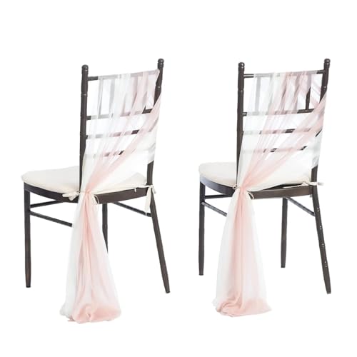 GHHZML Stuhl Deko Hochzeit 24 Stück 17 x 250 cm rosa Chiffon-Stuhlschärpen, 12 Set Schärpen, Stuhlhussen for Hochzeit, Band, Hochzeit, Party, Gang, Stuhldekoration(Pink White) von GHHZML