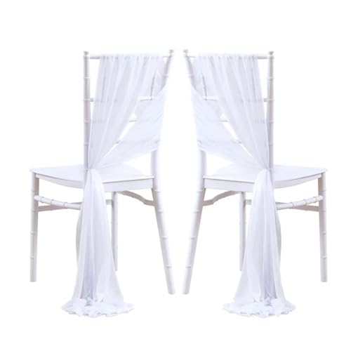 GHHZML Stuhl Deko Hochzeit 24 Stück 17 x 250 cm rosa Chiffon-Stuhlschärpen, 12 Set Schärpen, Stuhlhussen for Hochzeit, Band, Hochzeit, Party, Gang, Stuhldekoration(White) von GHHZML