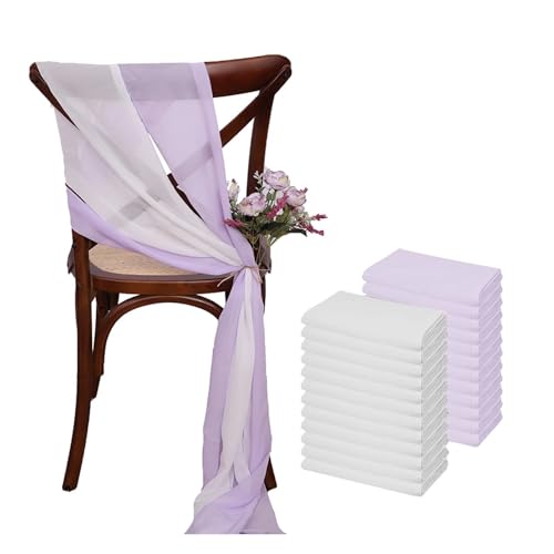 GHHZML Stuhl Deko Hochzeit 24 Stück 17x275cm Chiffon-Stuhlschärpen, 12er-Set, weiße Stuhlschärpe, Hochzeitsstuhlhussen, Band, Hochzeit, Party, Gang, Stuhldekoration(11) von GHHZML