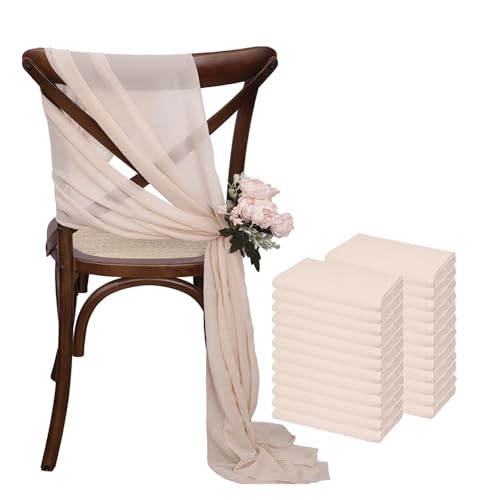 GHHZML Stuhl Deko Hochzeit 24 Stück 17x275cm Chiffon-Stuhlschärpen, 12er-Set, weiße Stuhlschärpe, Hochzeitsstuhlhussen, Band, Hochzeit, Party, Gang, Stuhldekoration(Beige) von GHHZML