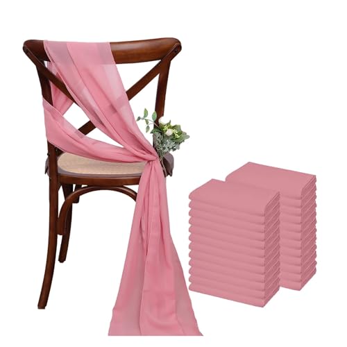 GHHZML Stuhl Deko Hochzeit 24 Stück 17x275cm Chiffon-Stuhlschärpen, 12er-Set, weiße Stuhlschärpe, Hochzeitsstuhlhussen, Band, Hochzeit, Party, Gang, Stuhldekoration(Dark pink) von GHHZML