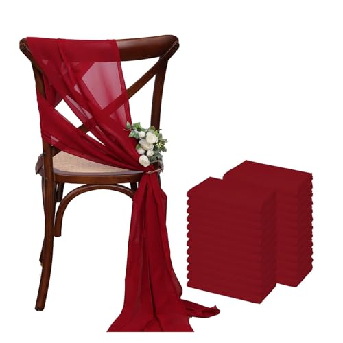 GHHZML Stuhl Deko Hochzeit 24 Stück 17x275cm Chiffon-Stuhlschärpen, 12er-Set, weiße Stuhlschärpe, Hochzeitsstuhlhussen, Band, Hochzeit, Party, Gang, Stuhldekoration(Dark red) von GHHZML