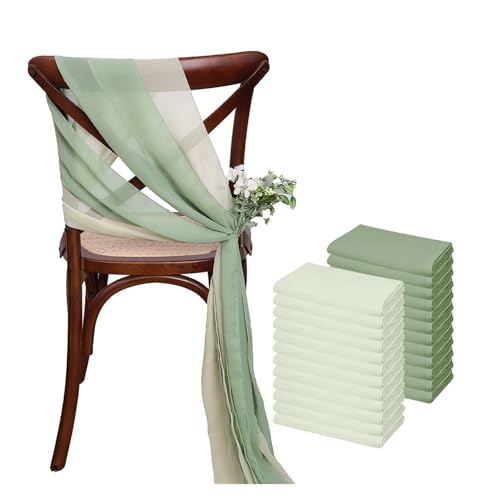 GHHZML Stuhl Deko Hochzeit 24 Stück 17x275cm Chiffon-Stuhlschärpen, 12er-Set, weiße Stuhlschärpe, Hochzeitsstuhlhussen, Band, Hochzeit, Party, Gang, Stuhldekoration(Green Set) von GHHZML
