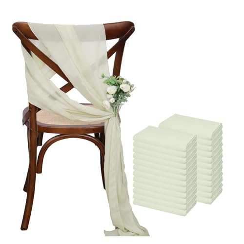 GHHZML Stuhl Deko Hochzeit 24 Stück 17x275cm Chiffon-Stuhlschärpen, 12er-Set, weiße Stuhlschärpe, Hochzeitsstuhlhussen, Band, Hochzeit, Party, Gang, Stuhldekoration(Light Green) von GHHZML
