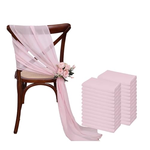 GHHZML Stuhl Deko Hochzeit 24 Stück 17x275cm Chiffon-Stuhlschärpen, 12er-Set, weiße Stuhlschärpe, Hochzeitsstuhlhussen, Band, Hochzeit, Party, Gang, Stuhldekoration(Light Pink) von GHHZML