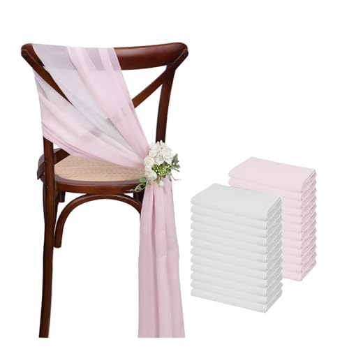 GHHZML Stuhl Deko Hochzeit 24 Stück 17x275cm Chiffon-Stuhlschärpen, 12er-Set, weiße Stuhlschärpe, Hochzeitsstuhlhussen, Band, Hochzeit, Party, Gang, Stuhldekoration(Pink) von GHHZML