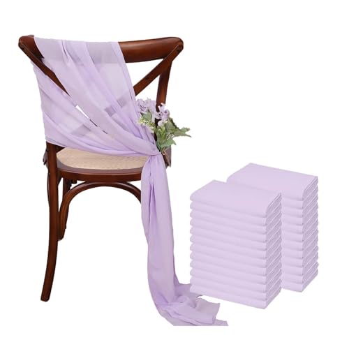 GHHZML Stuhl Deko Hochzeit 24 Stück 17x275cm Chiffon-Stuhlschärpen, 12er-Set, weiße Stuhlschärpe, Hochzeitsstuhlhussen, Band, Hochzeit, Party, Gang, Stuhldekoration(Purple) von GHHZML