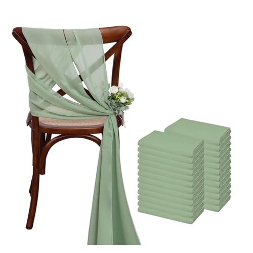 GHHZML Stuhl Deko Hochzeit 24 Stück 17x275cm Chiffon-Stuhlschärpen, 12er-Set, weiße Stuhlschärpe, Hochzeitsstuhlhussen, Band, Hochzeit, Party, Gang, Stuhldekoration(Sage Green) von GHHZML
