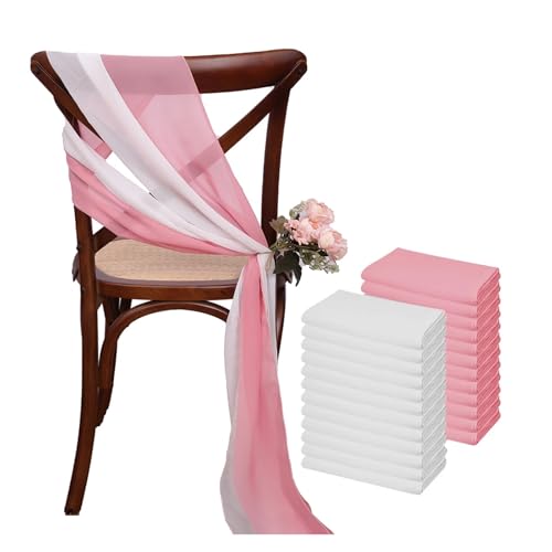 GHHZML Stuhl Deko Hochzeit 24 Stück 17x275cm Chiffon-Stuhlschärpen, 12er-Set, weiße Stuhlschärpe, Hochzeitsstuhlhussen, Band, Hochzeit, Party, Gang, Stuhldekoration(White Dark pink) von GHHZML