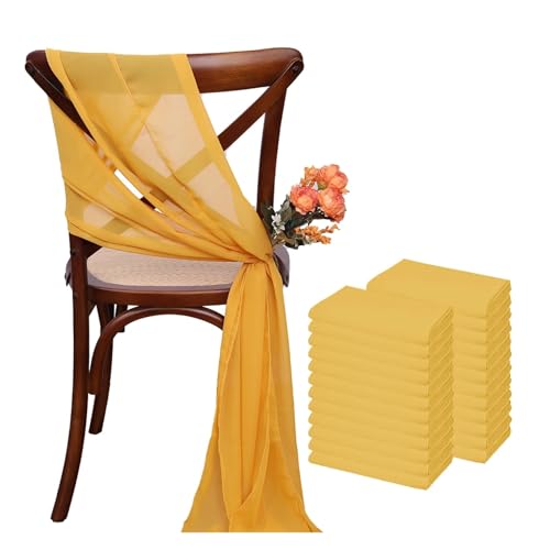 GHHZML Stuhl Deko Hochzeit 24 Stück 17x275cm Chiffon-Stuhlschärpen, 12er-Set, weiße Stuhlschärpe, Hochzeitsstuhlhussen, Band, Hochzeit, Party, Gang, Stuhldekoration(Yellow) von GHHZML