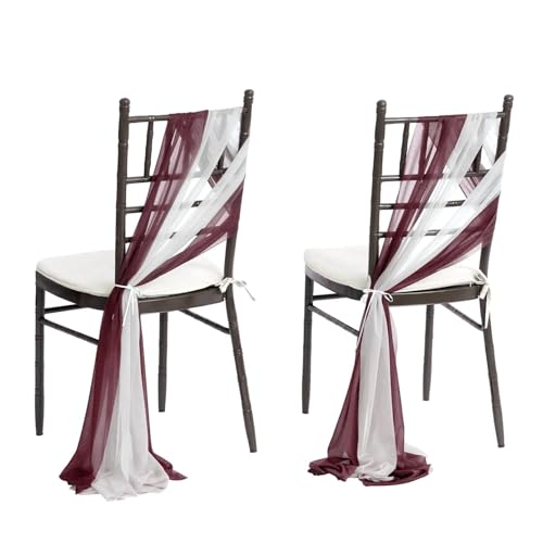 GHHZML Stuhl Deko Hochzeit 24 Stück Stuhlschärpen, Hochzeitsstuhl-Rückseitendekorationen, Stoff, transparenter Kirchentüll, Stuhlvorhänge(Burgund White) von GHHZML