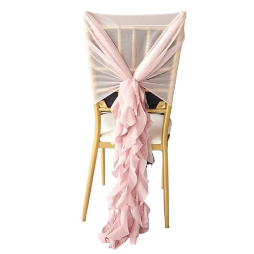 GHHZML Stuhl Deko Hochzeit Mesh-Kapuze und Chiffon-Rüschen-Stuhlkappen-Schärpe, errötendes Rosa, Weiß, Blau, Hochzeits-Party-Dekoration, 12 Stück(Blush Pink) von GHHZML
