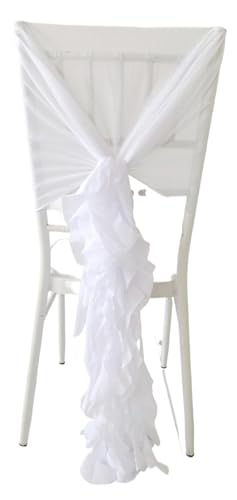 GHHZML Stuhl Deko Hochzeit Mesh-Kapuze und Chiffon-Rüschen-Stuhlkappen-Schärpe, errötendes Rosa, Weiß, Blau, Hochzeits-Party-Dekoration, 12 Stück(White) von GHHZML