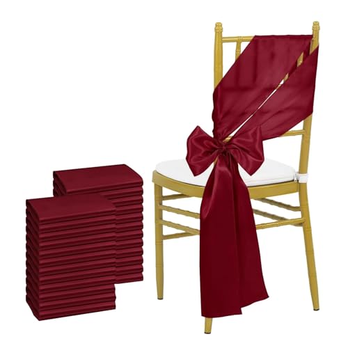 GHHZML Stuhl Deko Hochzeit Satin-Stuhlschärpen, Schleifen-Stuhlbezug, Bänder for Hochzeitsbankett-Party-Event-Dekorationen, 16 x 275 cm, 24 Stück(Dark red) von GHHZML