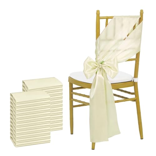 GHHZML Stuhl Deko Hochzeit Satin-Stuhlschärpen, Schleifen-Stuhlbezug, Bänder for Hochzeitsbankett-Party-Event-Dekorationen, 16 x 275 cm, 24 Stück(Ivory) von GHHZML