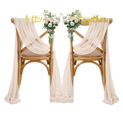 GHHZML Stuhl Deko Hochzeit Set mit 10 Chiffon-Stuhlschärpen, 30 x 300 cm, Hochzeitsstuhl-Dekoration for Party, Bankett, Veranstaltung, Zeremonie, Gang, Stühle, Dekorationen(Beige) von GHHZML