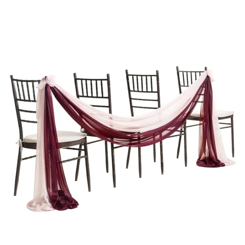 GHHZML Stuhl Deko Hochzeit Set mit 10 Chiffon-Stuhlschärpen, 30 x 300 cm, Hochzeitsstuhl-Dekoration for Party, Bankett, Veranstaltung, Zeremonie, Gang, Stühle, Dekorationen(Burgundy and pink) von GHHZML