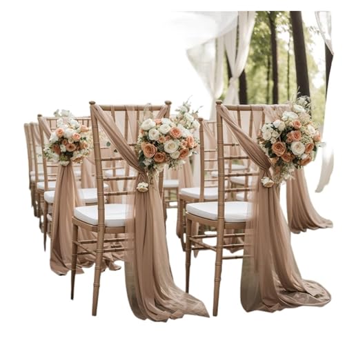 GHHZML Stuhl Deko Hochzeit Set mit 10 Chiffon-Stuhlschärpen, 30 x 300 cm, Hochzeitsstuhl-Dekoration for Party, Bankett, Veranstaltung, Zeremonie, Gang, Stühle, Dekorationen(Nude) von GHHZML