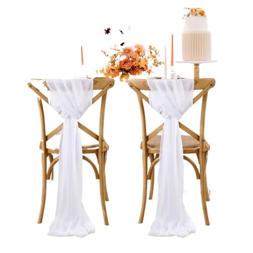 GHHZML Stuhl Deko Hochzeit Set mit 10 Chiffon-Stuhlschärpen, 30 x 300 cm, Hochzeitsstuhl-Dekoration for Party, Bankett, Veranstaltung, Zeremonie, Gang, Stühle, Dekorationen(White) von GHHZML