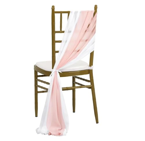 GHHZML Stuhl Deko Hochzeit Set mit 10 Chiffon-Stuhlschärpen, 30 x 300 cm, Hochzeitsstuhl-Dekoration for Party, Bankett, Veranstaltung, Zeremonie, Gang, Stühle, Dekorationen(White and pink) von GHHZML