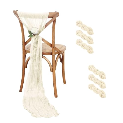 GHHZML Stuhl Deko Hochzeit Set mit 6 Stuhlschärpen, Stuhlschleife, dekorativer Stuhlbezug for Hochzeit, Empfang, Party, Hoteldekoration(Cream) von GHHZML