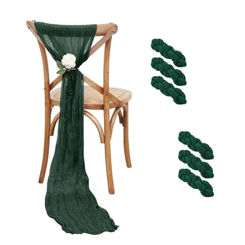 GHHZML Stuhl Deko Hochzeit Set mit 6 Stuhlschärpen, Stuhlschleife, dekorativer Stuhlbezug for Hochzeit, Empfang, Party, Hoteldekoration(Dark Green) von GHHZML