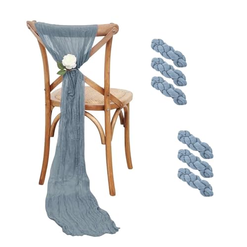GHHZML Stuhl Deko Hochzeit Set mit 6 Stuhlschärpen, Stuhlschleife, dekorativer Stuhlbezug for Hochzeit, Empfang, Party, Hoteldekoration(Dusty Blue) von GHHZML
