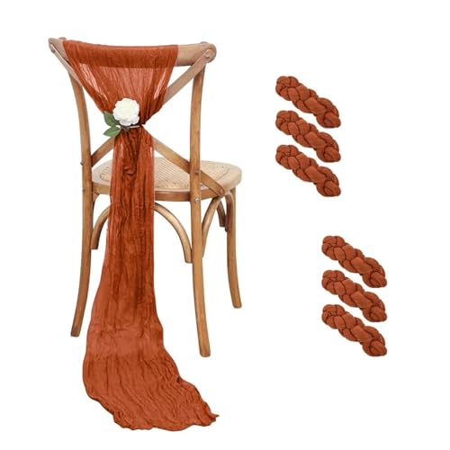 GHHZML Stuhl Deko Hochzeit Set mit 6 Stuhlschärpen, Stuhlschleife, dekorativer Stuhlbezug for Hochzeit, Empfang, Party, Hoteldekoration(Terracotta) von GHHZML
