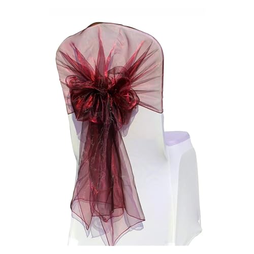 GHHZML Stuhl Deko Hochzeit Stuhlschärpen, Hochzeitsstuhlband, Haube, Schleife, Stuhlschärpe, Tüll, Stoff, Dekoration, Partyzubehör(Burgundy) von GHHZML