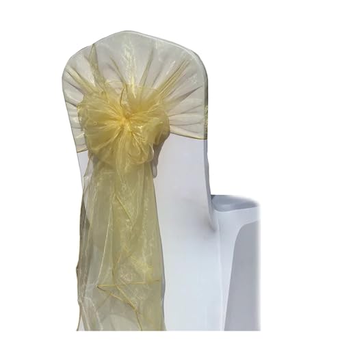 GHHZML Stuhl Deko Hochzeit Stuhlschärpen, Hochzeitsstuhlband, Haube, Schleife, Stuhlschärpe, Tüll, Stoff, Dekoration, Partyzubehör(Champagne) von GHHZML