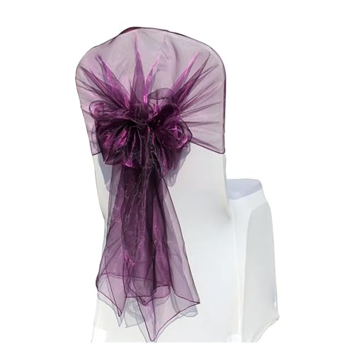 GHHZML Stuhl Deko Hochzeit Stuhlschärpen, Hochzeitsstuhlband, Haube, Schleife, Stuhlschärpe, Tüll, Stoff, Dekoration, Partyzubehör(Purple) von GHHZML